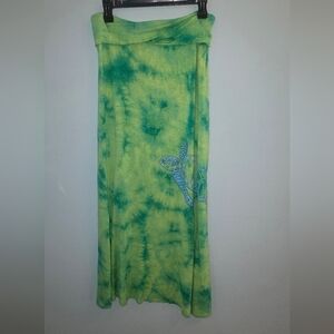 Vibrant Green Tie-Dye Maxi Skirt with Sea Turtle Design